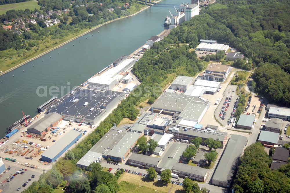 Kiel from above - Blick auf das Gelände der Boattec GmbH am Ufer des Nord-Ostsee-Kanal in Kiel in Schleswig-Holstein / SH, Kontakt: