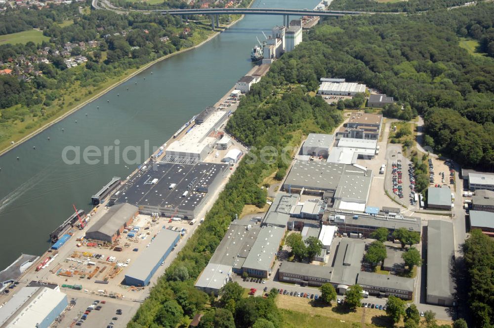 Aerial image Kiel - Blick auf das Gelände der Boattec GmbH am Ufer des Nord-Ostsee-Kanal in Kiel in Schleswig-Holstein / SH, Kontakt: