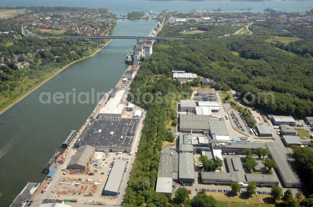 Aerial image Kiel - Blick auf das Gelände der Boattec GmbH am Ufer des Nord-Ostsee-Kanal in Kiel in Schleswig-Holstein / SH, Kontakt: