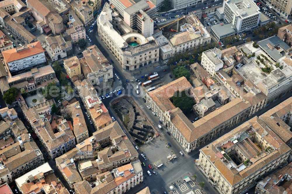 Catania Sizilien from above - Roman amphitheater on the square Piazza Stesicoro in Catania on Sicily Italy