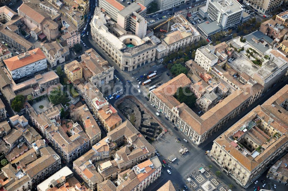 Catania Sizilien from the bird's eye view: Roman amphitheater on the square Piazza Stesicoro in Catania on Sicily Italy