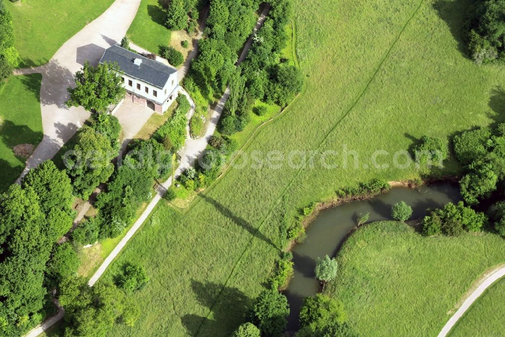 Aerial image Weimar - In Ilmpark of Weimar in Thuringia, there are a variety of sites with UNESCO World Heritage - Status. The Park on the Ilm are the Roman house, a summer house in the classical style, which, inspired by Goethe as a Roman temple was created. The architect was Johann August Arens