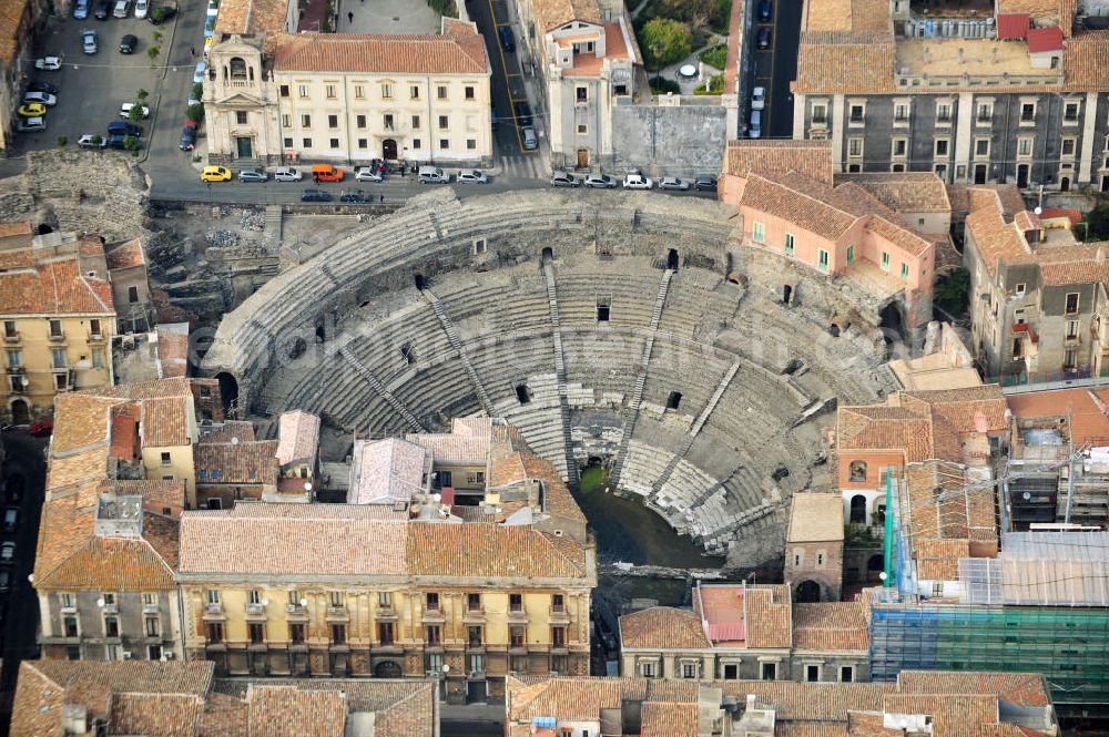 Catania Sizilien from the bird's eye view: The roman theatre odeon in Catania on Sicily in Italy