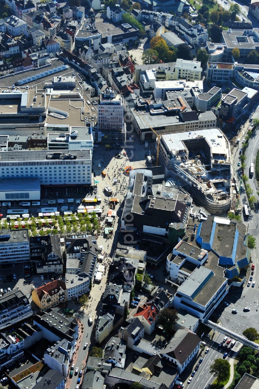 Aerial photograph Lüdenscheid - View of the reconstruction of a department store into a business and residential medical center