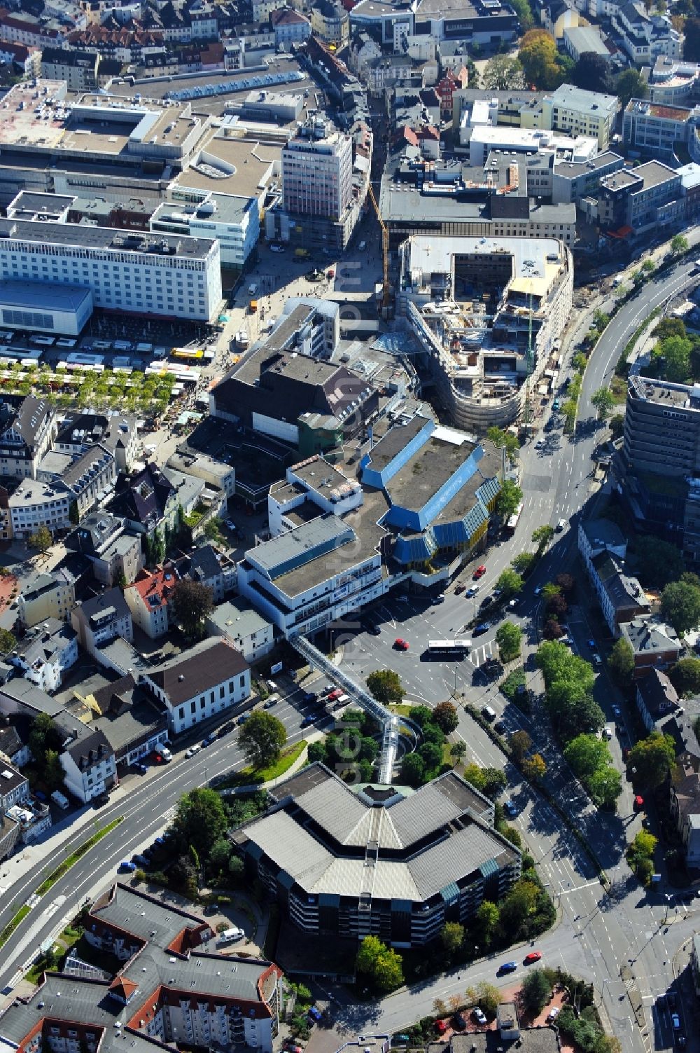 Lüdenscheid from above - View of the reconstruction of a department store into a business and residential medical center