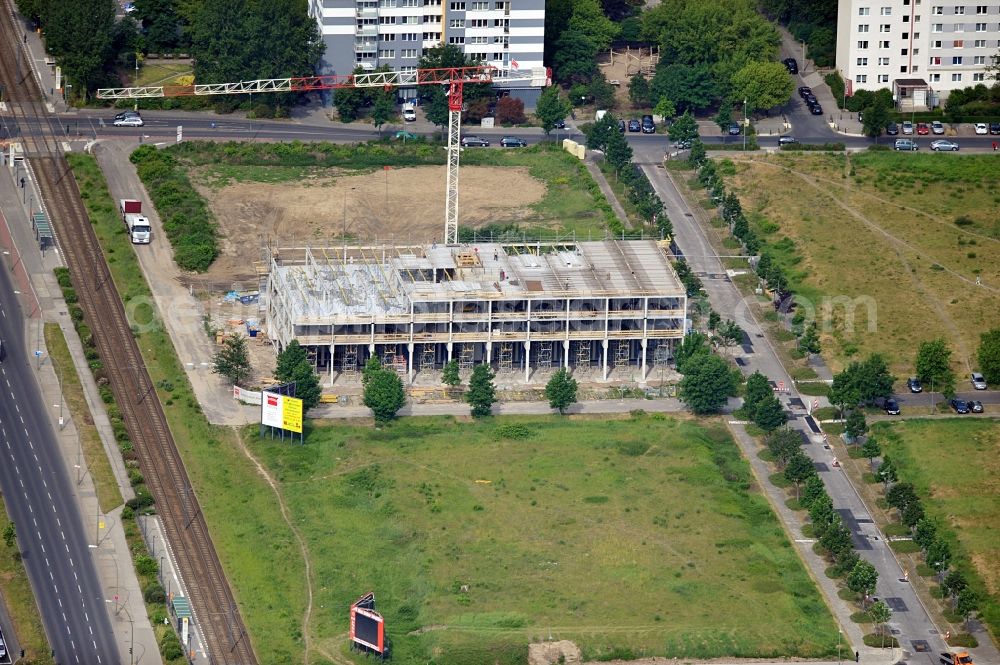 Berlin from above - Shell of a future six-story warehouse at Landsberger Allee in Berlin Lichtenberg