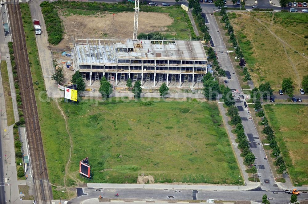 Berlin from the bird's eye view: Shell of a future six-story warehouse at Landsberger Allee in Berlin Lichtenberg