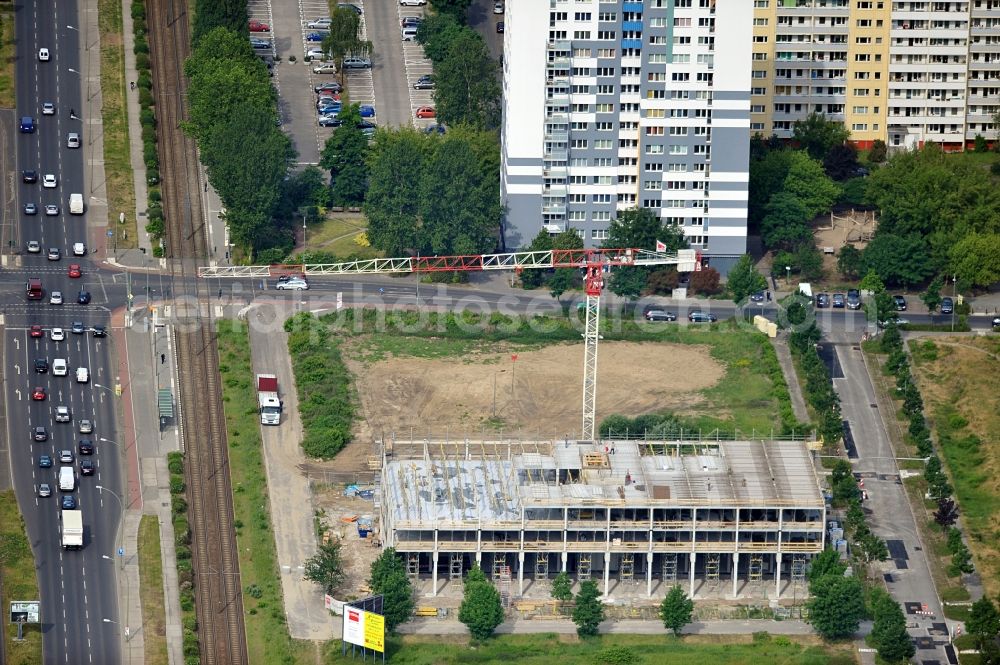 Aerial image Berlin - Shell of a future six-story warehouse at Landsberger Allee in Berlin Lichtenberg