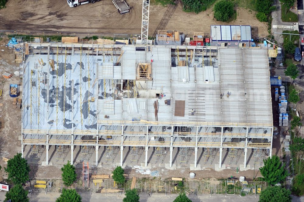 Berlin from the bird's eye view: Shell of a future six-story warehouse at Landsberger Allee in Berlin Lichtenberg