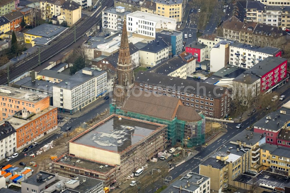 Bochum from the bird's eye view: Shell of the Music Center of the Bochum Symphony Foundation at the St.Marienkirche in Bochum in North Rhine-Westphalia