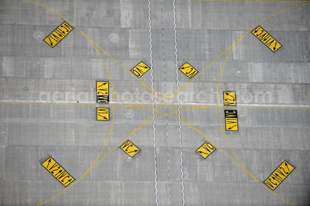 Schönefeld from above - Taxiway markings on the eve of the new terminal at the airport Berlin Schönefeld