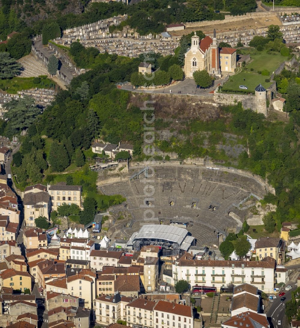 Aerial image Vienne - Roman theater on the Rue du Cirque in Vienne in France