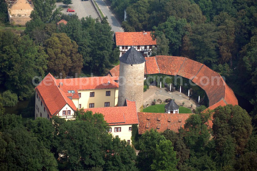 Dedeleben-Westerburg from above - Blick auf die seit Juni 2000 als Hotel umgebaute Westerburg. Sie ist die älteste und besterhaltene Wasserburg Deutschlands und Teil der Strasse der Romanik. Telefon: 0(49)39422-955-0; Fax: 0(49)39422-955-66; e-mail: lerche@hotel-westerburg.de Dedeleben-Westerburg 2007/08/07 This building is the oldest well-preserved moated castle in Germany. In June 2000 the Westerburg was altered into a hotel. It is part of the Strasse der Romanik.