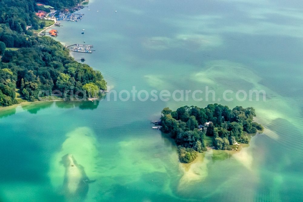 Feldafing from above - Lake Island Roseninsel on Starnberger See in Feldafing in the state Bavaria, Germany