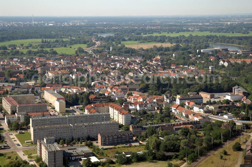 Aerial image Dessau-Roßlau - Blick auf den Stadtteil Roßlau (Mühlenstraße / Hauptstraße).