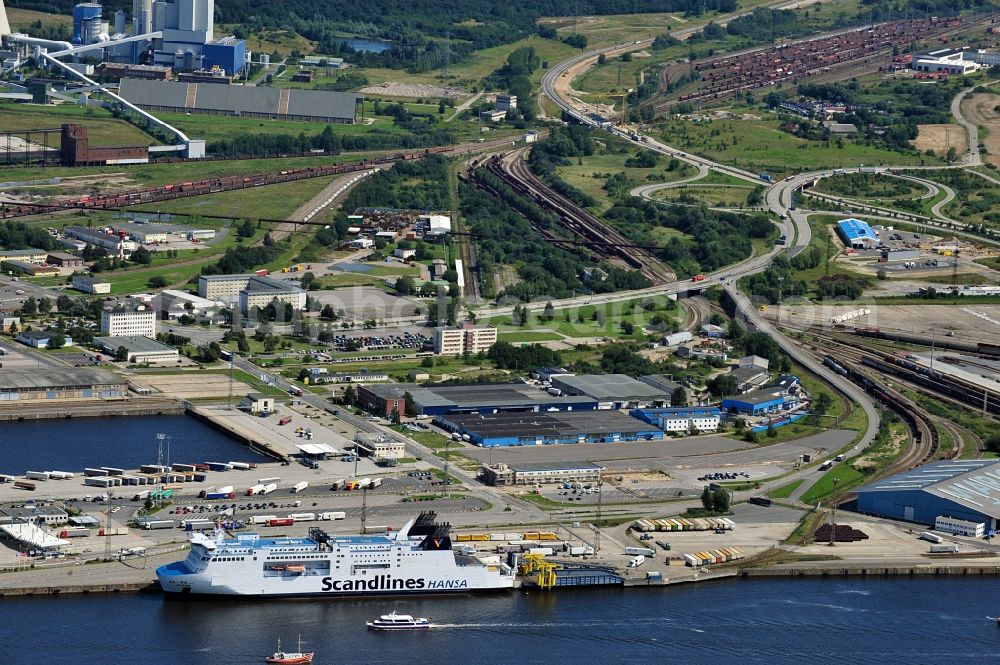 Rostock from above - Piers I through IV in the Port of Rostock in Mecklenburg Western Pomerania