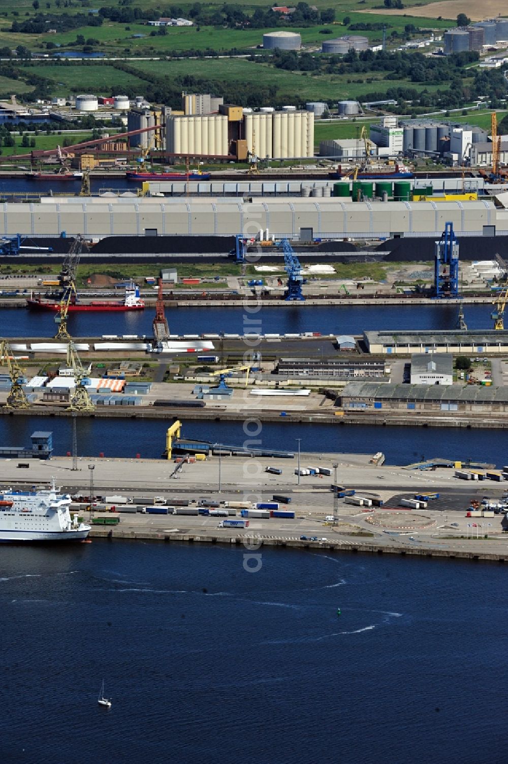 Rostock from above - Piers I through IV in the Port of Rostock in Mecklenburg Western Pomerania