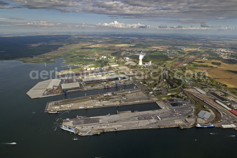 Rostock from the bird's eye view: Piers I through IV in the Port of Rostock in Mecklenburg Western Pomerania