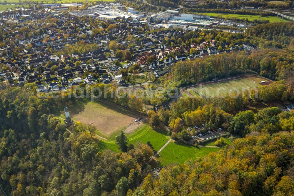 Aerial image Wetter (Ruhr) - Tennis court sports field on observation tower Harkortturm in Wetter (Ruhr) in the state North Rhine-Westphalia, Germany