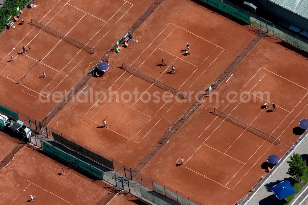 Freiburg im Breisgau from above - Tennis court sports field Freiburger Tennisclub e.V. on street Schwarzwaldstrasse in Freiburg im Breisgau in the state Baden-Wuerttemberg, Germany