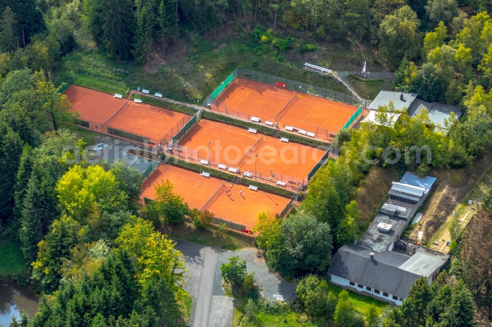 Aerial image Wilgersdorf - Tennis court sports field TC Wilgersdorf e.V. in Wilgersdorf in the state North Rhine-Westphalia, Germany