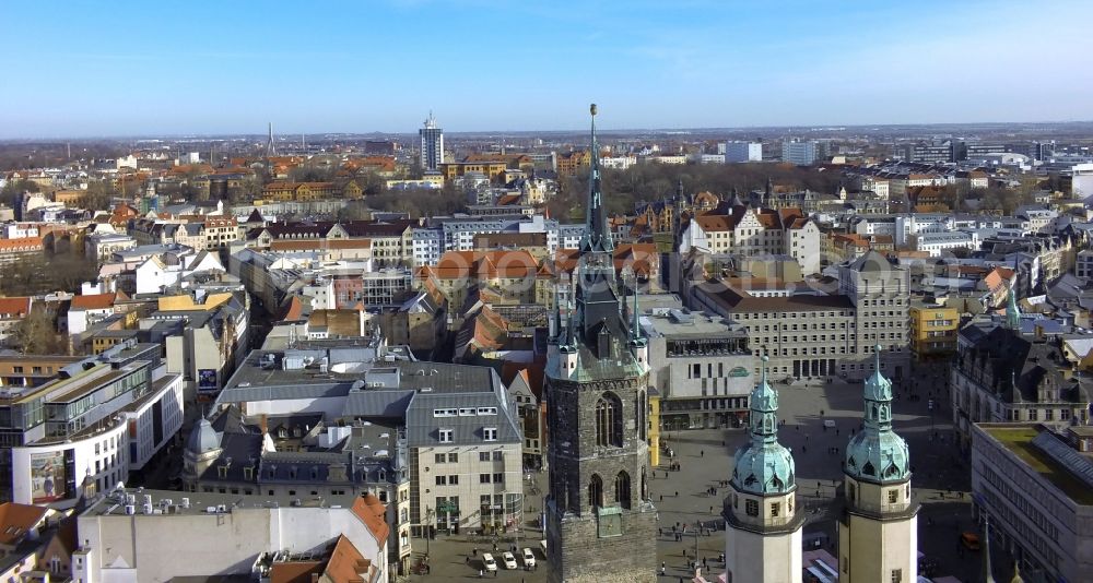 Halle ( Saale ) from the bird's eye view: View of the Roter Turm in Halle ( Saale ) in the state Saxony-Anhalt