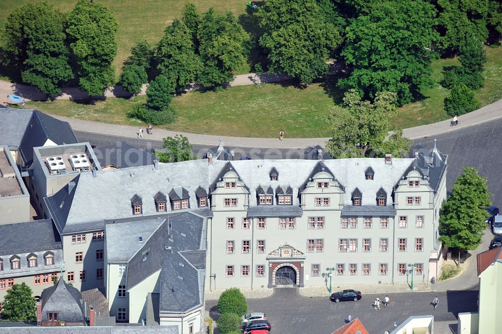 Aerial image Weimar - Red Castle at Democracy Square in Weimar in the state of Thuringia