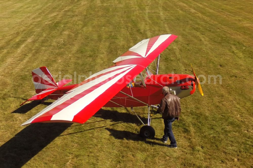 Aerial image Bad Ditzenbach - Ultralight aircraft in flight above the sky Aircamper in roter Farbe mit der Kennung F-JRRL in Bad Ditzenbach in the state Baden-Wuerttemberg