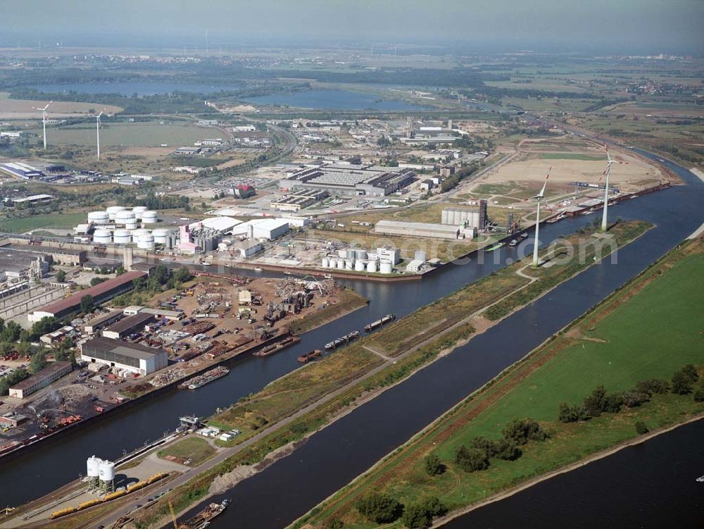 Magdeburg from above - Blick auf den Rothenseer Verbindungskanal und den Binnenhafen Magdeburg. Ein Ausbauprojekt des Wasserstraßenneubauamtes Magdeburg.