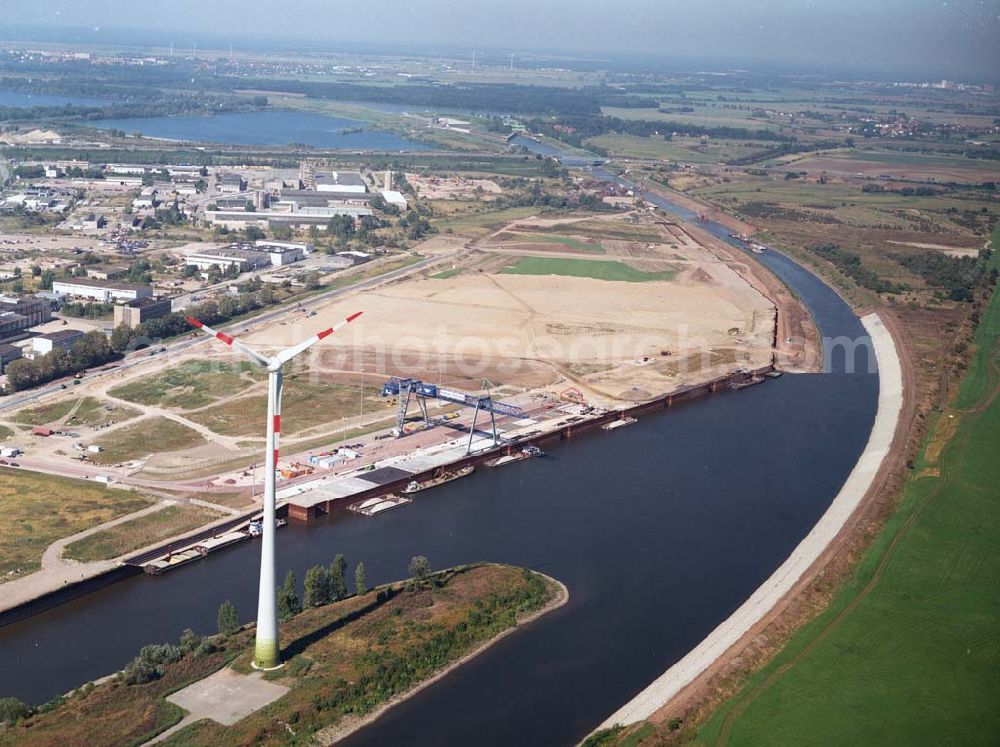 Magdeburg from above - Blick auf den Rothenseer Verbindungskanal und den Binnenhafen Magdeburg. Ein Ausbauprojekt des Wasserstraßenneubauamtes Magdeburg.