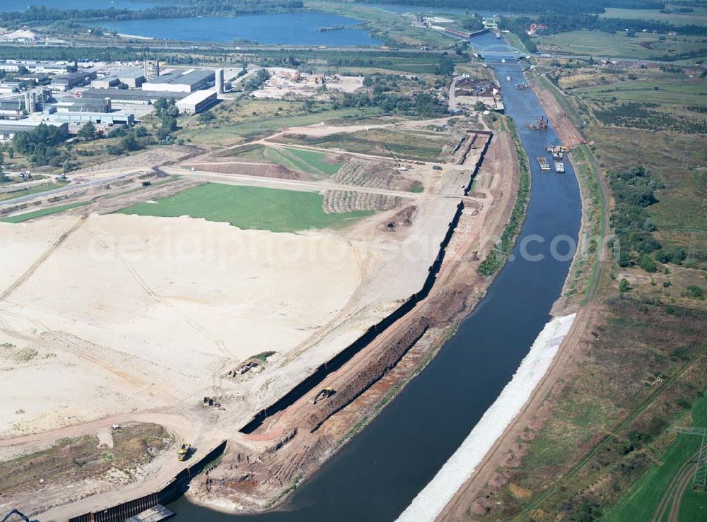 Aerial image Magdeburg - Blick auf den Rothenseer Verbindungskanal und den Binnenhafen Magdeburg. Ein Ausbauprojekt des Wasserstraßenneubauamtes Magdeburg.