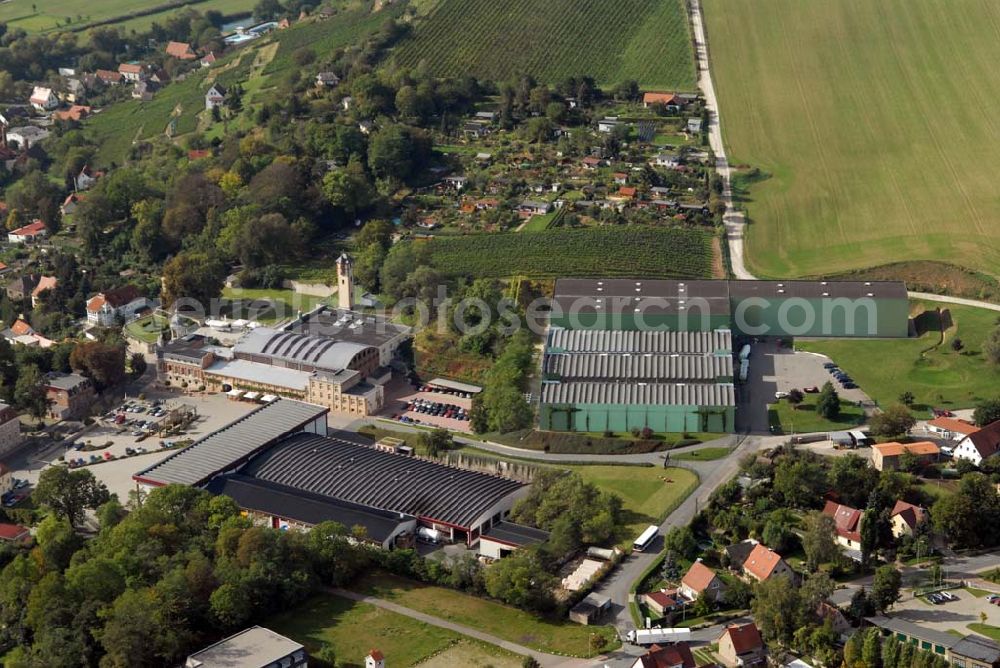 Freyburg/Unstrut from above - Blick auf die Rotkäppchen Sektkellerei, dem Hauptsitz der Rotkäppchen-Mumm Sektkellereien GmbH. Kontakt: Rotkäppchen Sektkellerei GmbH, Sektkellereistrasse 5, D-06632 Freyburg/Unstrut; Telefon: +49 (0) 34464 - 34 0