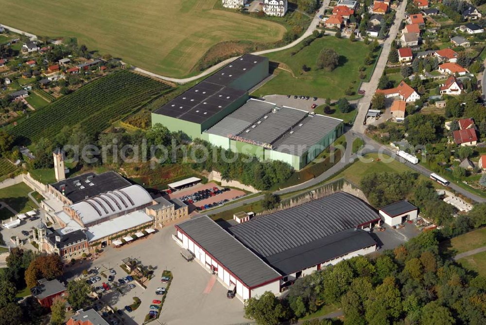 Freyburg/Unstrut from the bird's eye view: Blick auf die Rotkäppchen Sektkellerei, dem Hauptsitz der Rotkäppchen-Mumm Sektkellereien GmbH. Kontakt: Rotkäppchen Sektkellerei GmbH, Sektkellereistrasse 5, D-06632 Freyburg/Unstrut; Telefon: +49 (0) 34464 - 34 0