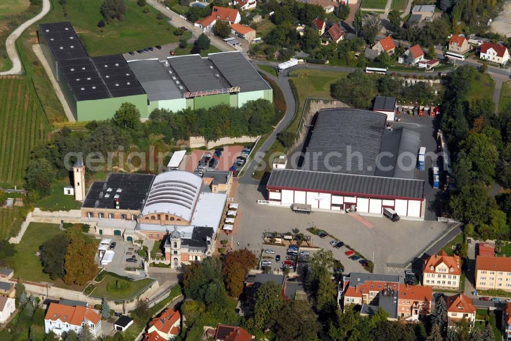 Freyburg/Unstrut from the bird's eye view: Blick auf die Rotkäppchen Sektkellerei, dem Hauptsitz der Rotkäppchen-Mumm Sektkellereien GmbH. Kontakt: Rotkäppchen Sektkellerei GmbH, Sektkellereistrasse 5, D-06632 Freyburg/Unstrut; Telefon: +49 (0) 34464 - 34 0