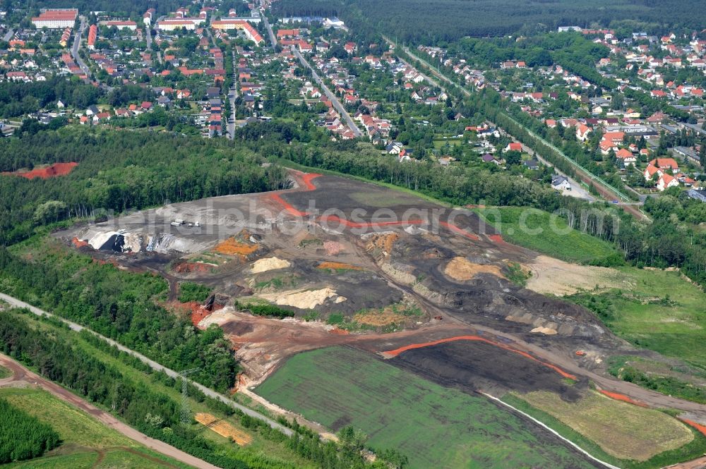 Lauta OT Torno from the bird's eye view: Red mud ash dump of the former Lauta plant in Torno in the state Saxony