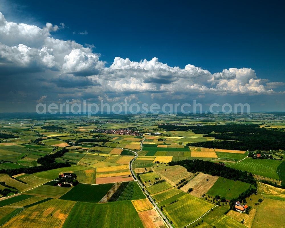 Rottenburg from above - The city of Rottenburg am Neckar in the state of Baden-Württemberg. The city is located in the county of Tübingen. The overview shows the surrounding area of the city and stormy weather