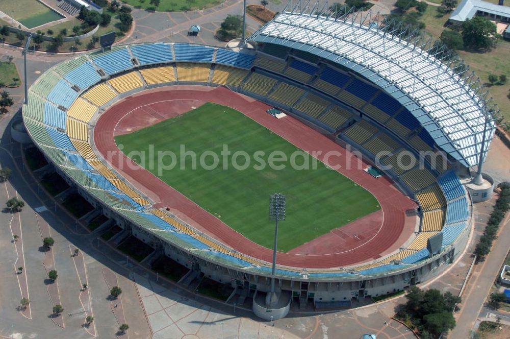 Rustenburg from the bird's eye view: Das Royal-Bafokeng-Stadion (auch Royal Bafokeng Sports Palace) ist ein Sportstadion in Phokeng bei Rustenburg, in der Nordwest Provinz von Südafrika. Das Stadion wurde nach dem Stamm der Royal Bafokeng Nation benannt, in dessen Besitz es sich befindet. Es wurde speziell für die Fußball-Welttmeisterschaft gebaut. View of the Royal Bafokeng Stadium in Rustenburg in the North West Province South Africa for the FI??????????????????