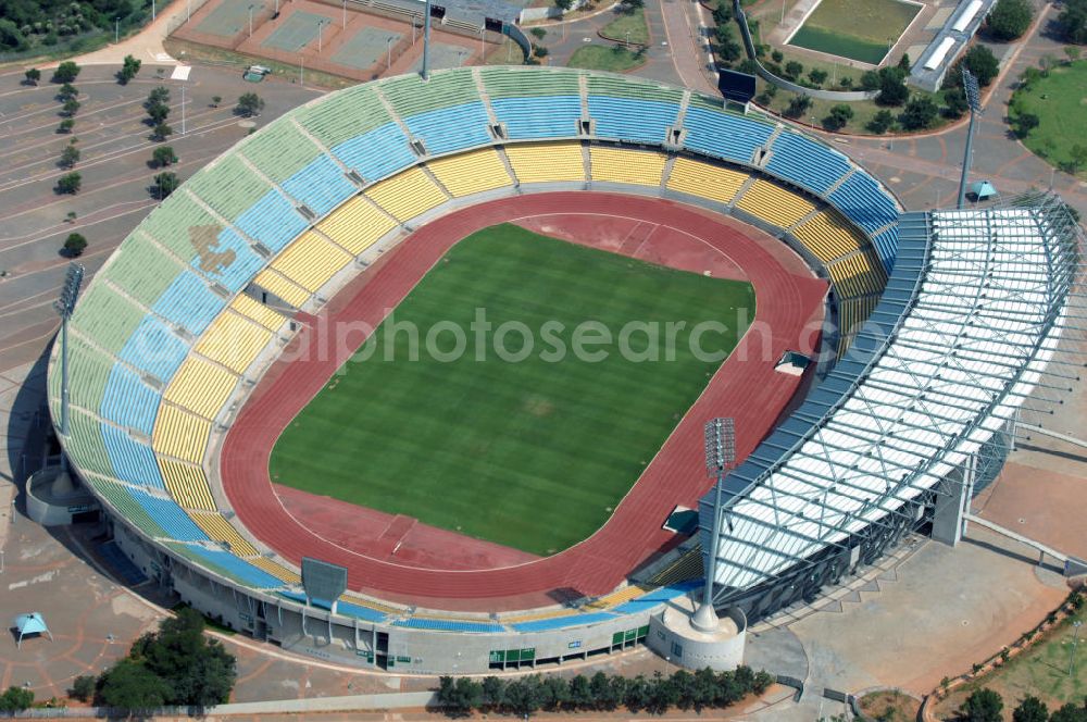 Aerial image Rustenburg - Das Royal-Bafokeng-Stadion (auch Royal Bafokeng Sports Palace) ist ein Sportstadion in Phokeng bei Rustenburg, in der Nordwest Provinz von Südafrika. Das Stadion wurde nach dem Stamm der Royal Bafokeng Nation benannt, in dessen Besitz es sich befindet. Es wurde speziell für die Fußball-Welttmeisterschaft gebaut. View of the Royal Bafokeng Stadium in Rustenburg in the North West Province South Africa for the FI??????????????????