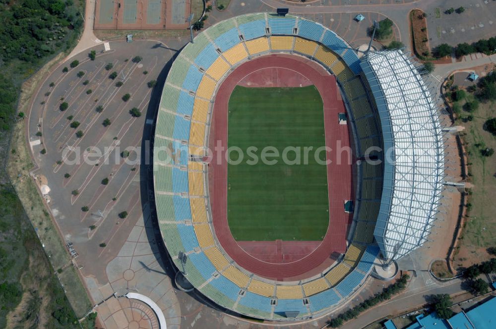 Aerial image Rustenburg - Das Royal-Bafokeng-Stadion (auch Royal Bafokeng Sports Palace) ist ein Sportstadion in Phokeng bei Rustenburg, in der Nordwest Provinz von Südafrika. Das Stadion wurde nach dem Stamm der Royal Bafokeng Nation benannt, in dessen Besitz es sich befindet. Es wurde speziell für die Fußball-Welttmeisterschaft gebaut. View of the Royal Bafokeng Stadium in Rustenburg in the North West Province South Africa for the FIFA World Cup 2010.