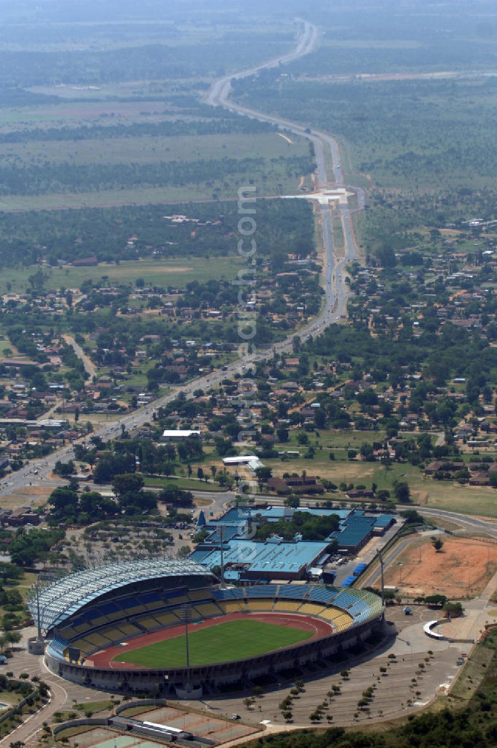 Aerial photograph Rustenburg - Das Royal-Bafokeng-Stadion (auch Royal Bafokeng Sports Palace) ist ein Sportstadion in Phokeng bei Rustenburg, in der Nordwest Provinz von Südafrika. Das Stadion wurde nach dem Stamm der Royal Bafokeng Nation benannt, in dessen Besitz es sich befindet. Es wurde speziell für die Fußball-Welttmeisterschaft gebaut. View of the Royal Bafokeng Stadium in Rustenburg in the North West Province South Africa for the FIFA World Cup 2010.