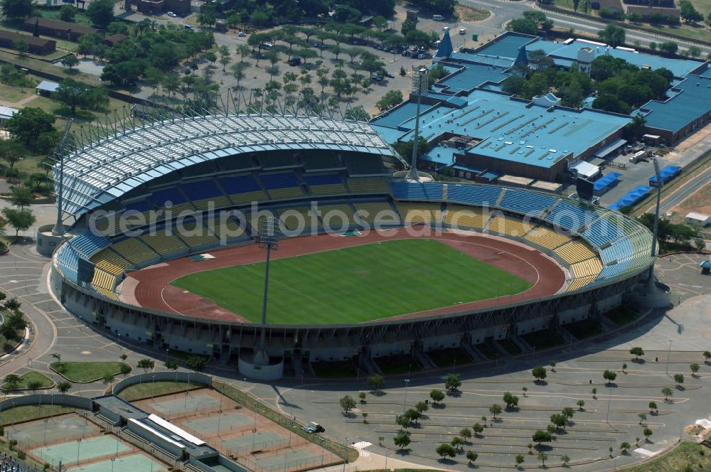 Rustenburg from above - Das Royal-Bafokeng-Stadion (auch Royal Bafokeng Sports Palace) ist ein Sportstadion in Phokeng bei Rustenburg, in der Nordwest Provinz von Südafrika. View of the Royal Bafokeng Stadium in Rustenburg in the North West Province South Africa for the FIFA World Cup 2010.