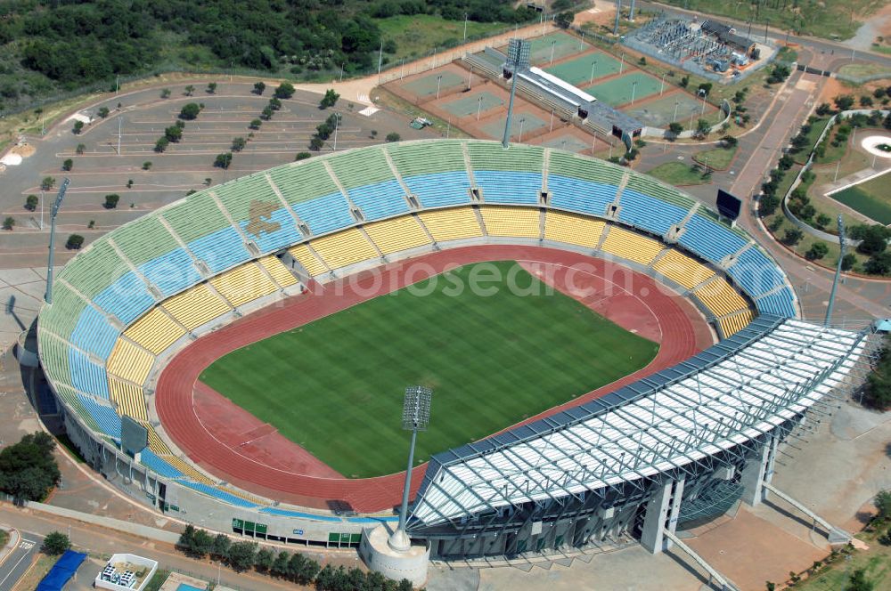 Rustenburg from the bird's eye view: Das Royal-Bafokeng-Stadion (auch Royal Bafokeng Sports Palace) ist ein Sportstadion in Phokeng bei Rustenburg, in der Nordwest Provinz von Südafrika. View of the Royal Bafokeng Stadium in Rustenburg in the North West Province South Africa for the FIFA World Cup 2010.