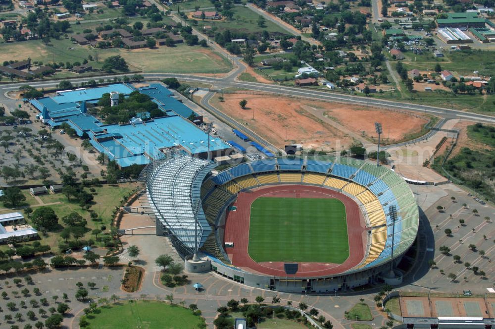 Rustenburg from the bird's eye view: Das Royal-Bafokeng-Stadion (auch Royal Bafokeng Sports Palace) ist ein Sportstadion in Phokeng bei Rustenburg, in der Nordwest Provinz von Südafrika. View of the Royal Bafokeng Stadium in Rustenburg in the North West Province South Africa for the FIFA World Cup 2010.