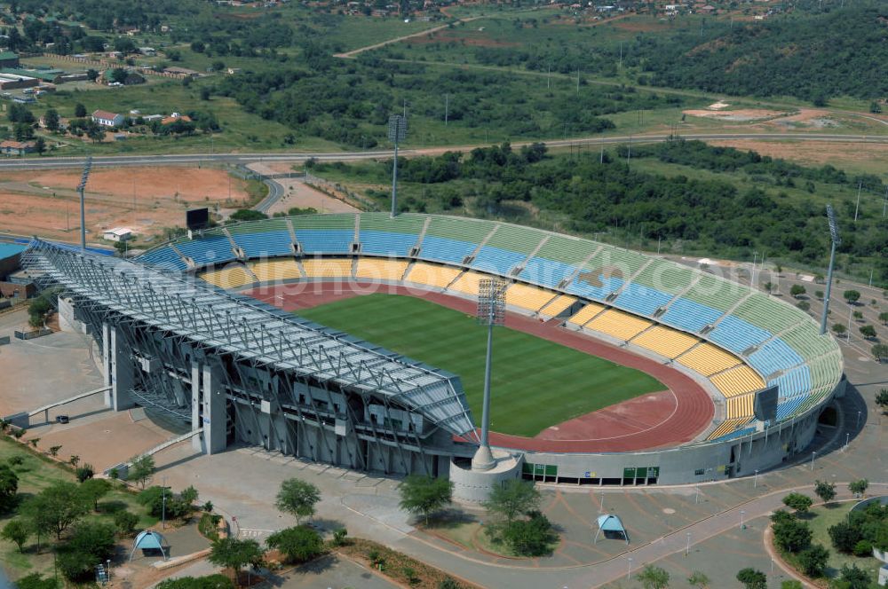 Rustenburg from the bird's eye view: Das Royal-Bafokeng-Stadion (auch Royal Bafokeng Sports Palace) ist ein Sportstadion in Phokeng bei Rustenburg, in der Nordwest Provinz von Südafrika. View of the Royal Bafokeng Stadium in Rustenburg in the North West Province South Africa for the FIFA World Cup 2010.