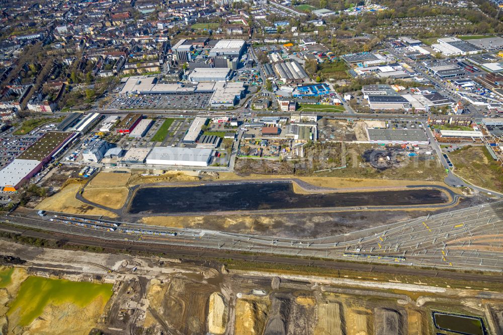 Dortmund from the bird's eye view: Building of the RRX- depot on Bornstrasse in Dortmund in the state North Rhine-Westphalia