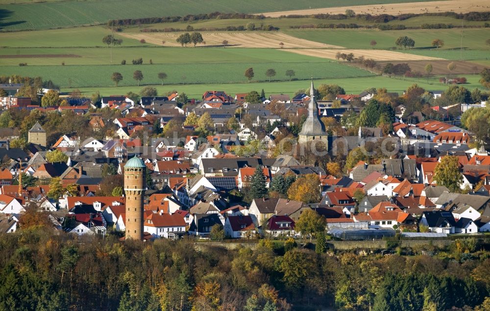 Rüthen from above - Ruethen with the churches Johanneskirche and Nikolauskirche and the water tower in the Sauerland region of North Rhine-Westphalia