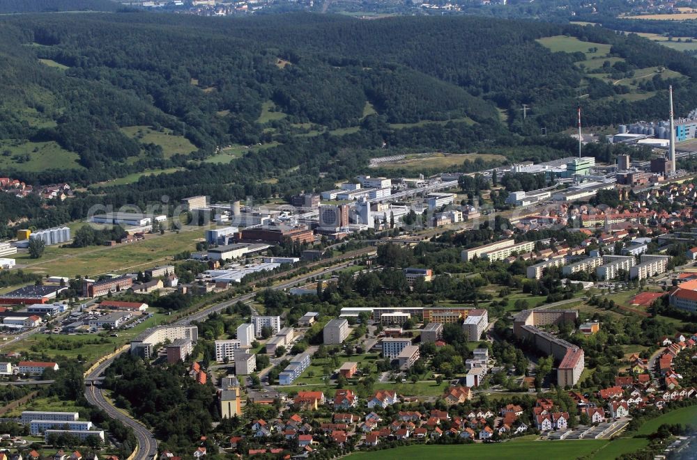 Aerial image Rudolstadt - View at the entrance to the town Rudolstadt at the Schwarzburger street in the state of Thuringia