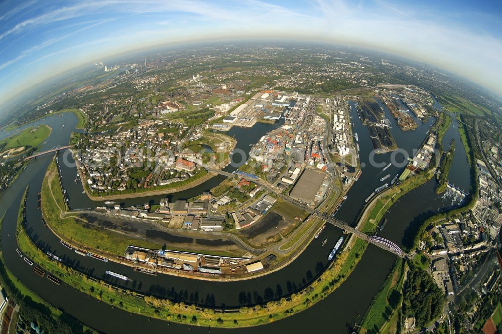 Aerial image Duisburg - Port of Duisburg on the banks of the Ruhr in Duisburg in North Rhine-Westphalia