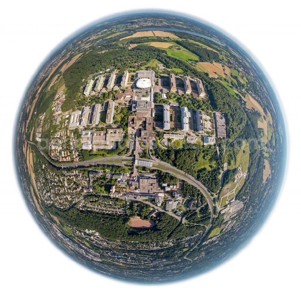 Bochum from above - Fisheye- View of the campus of the RUB University of Bochum in North Rhine-Westphalia