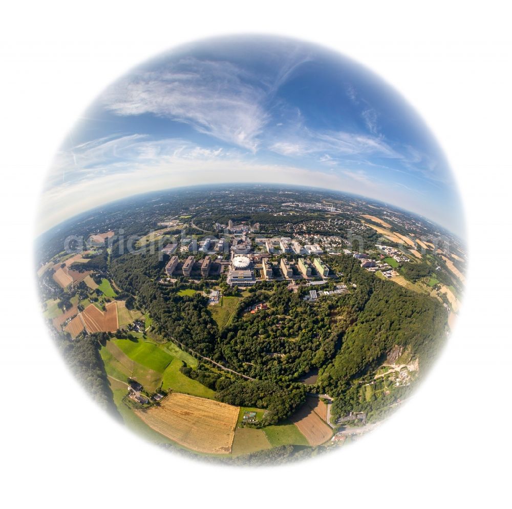 Bochum from above - Fisheye- View of the campus of the RUB University of Bochum in North Rhine-Westphalia